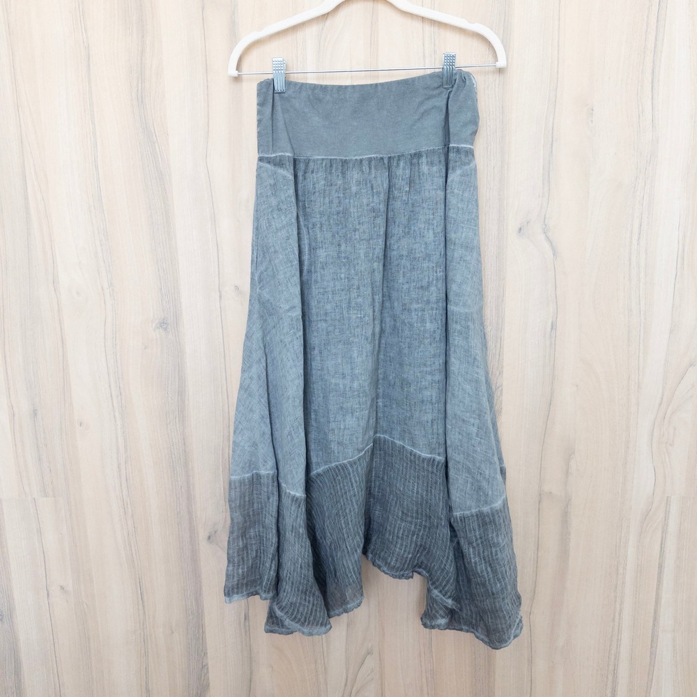 Inizio Womens Linen Mdii Skirt XL Gray Italy Lagenlook Coastal Asymmetrical Boho